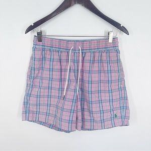 Mens' Vintage Polo Ralph Lauren Pink Plaid Swim Trunks Size Medium
